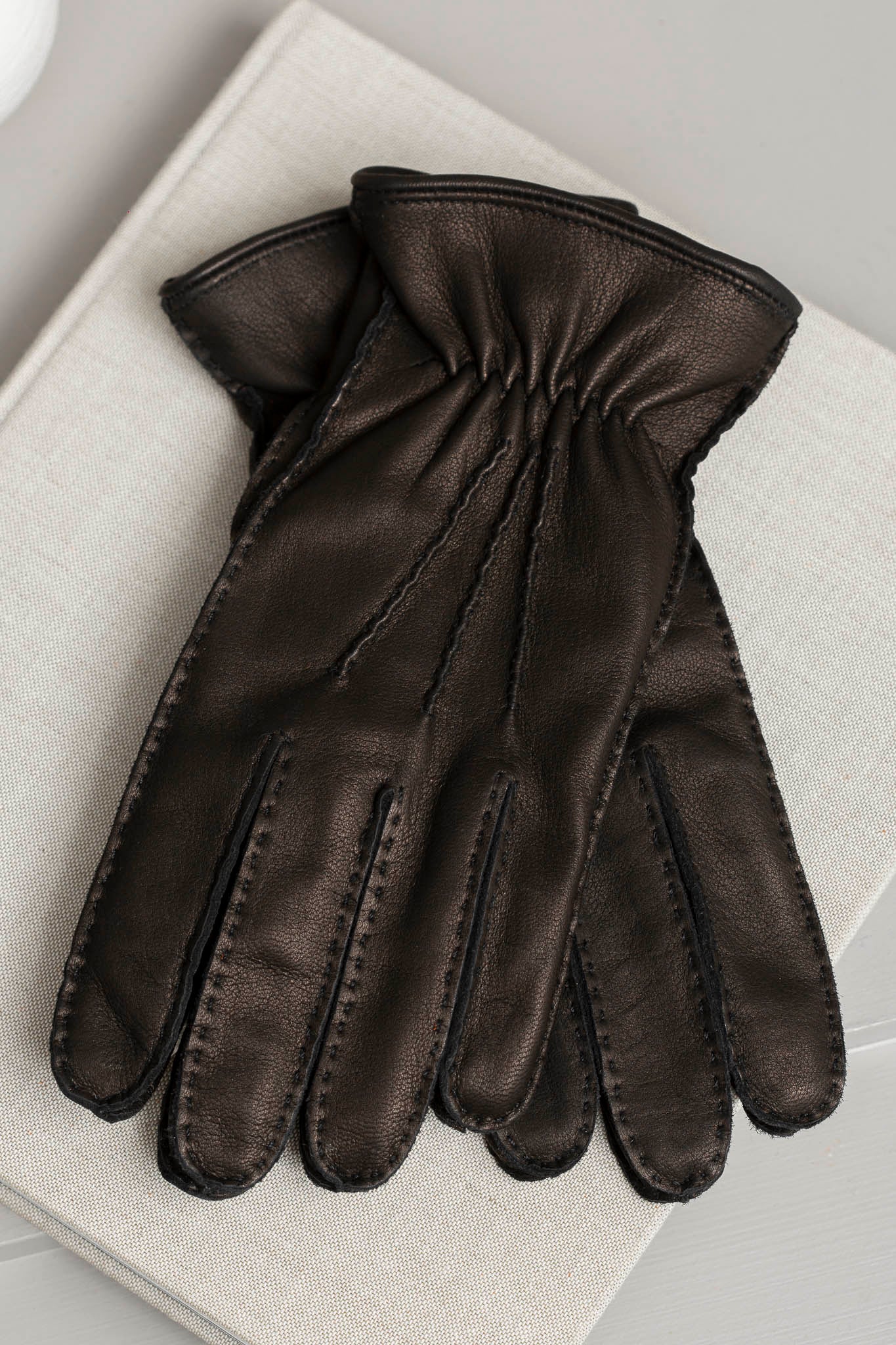 Dark brown deerskin leather gloves - Made in Italy