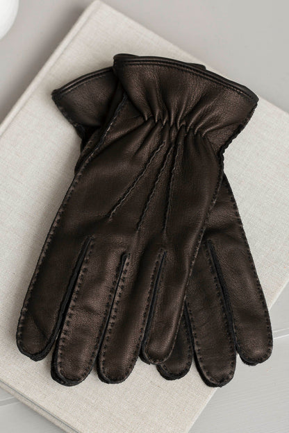 Dark brown deerskin leather gloves - Made in Italy
