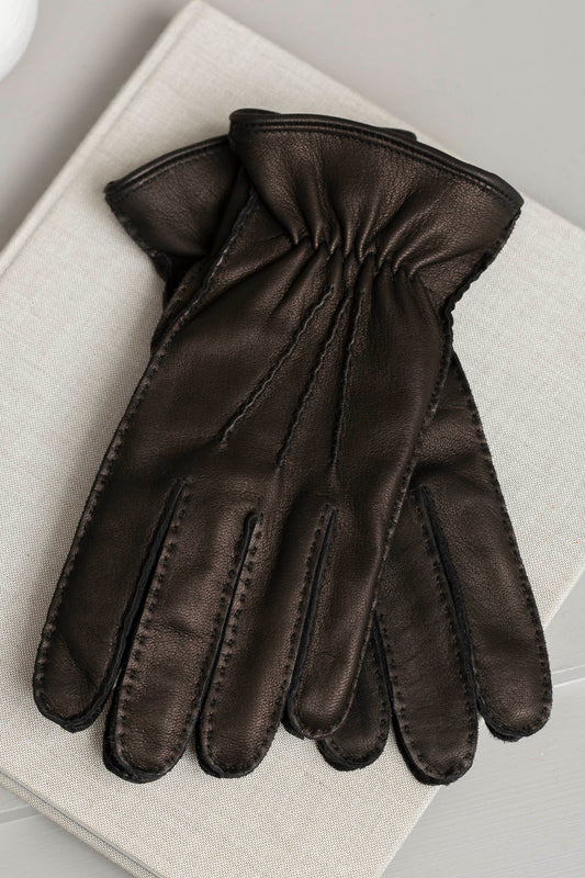 Dark brown deerskin leather gloves - Made in Italy