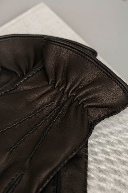Dark brown deerskin leather gloves - Made in Italy