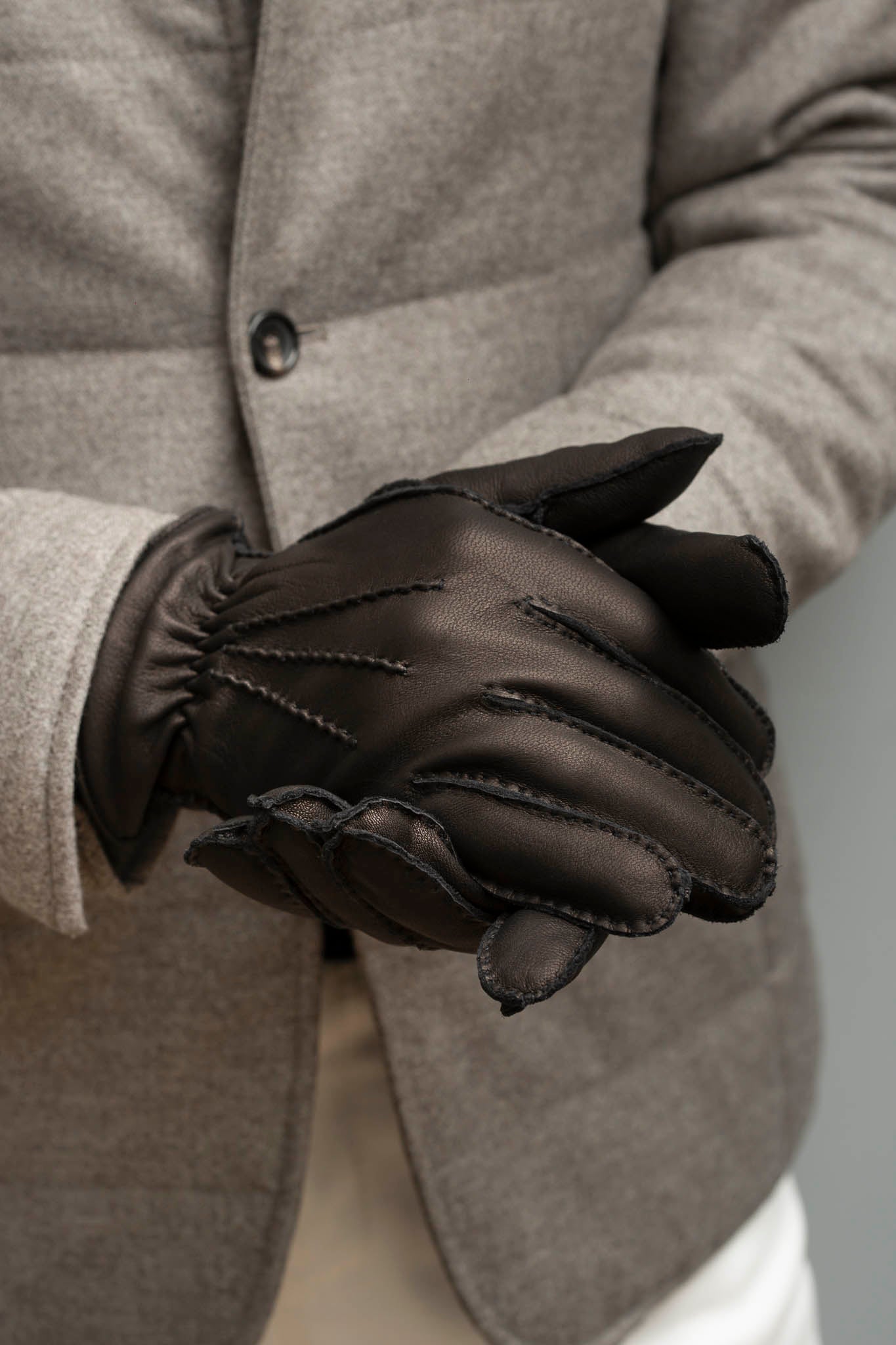Dark brown deerskin leather gloves - Made in Italy