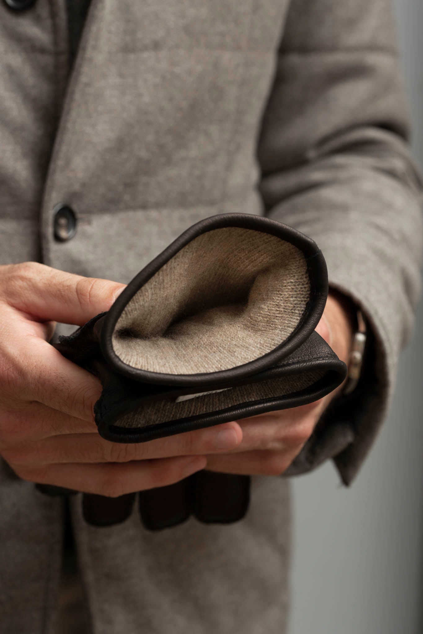 Dark brown deerskin leather gloves - Made in Italy