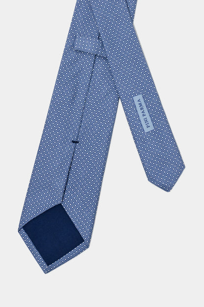 Avio blue micro fancy silk tie - Made in Italy