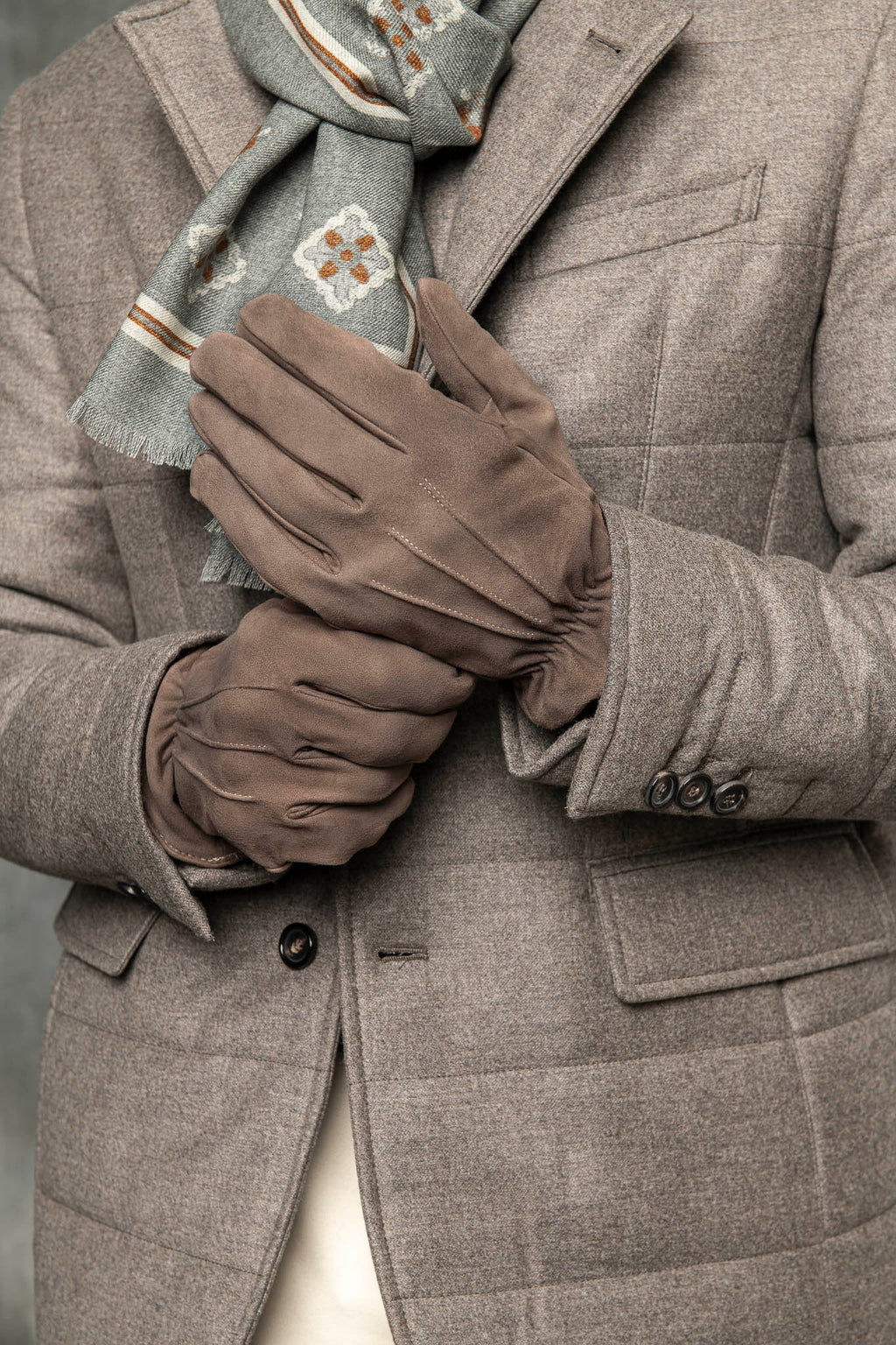 Taupe suede gloves - Made in Italy