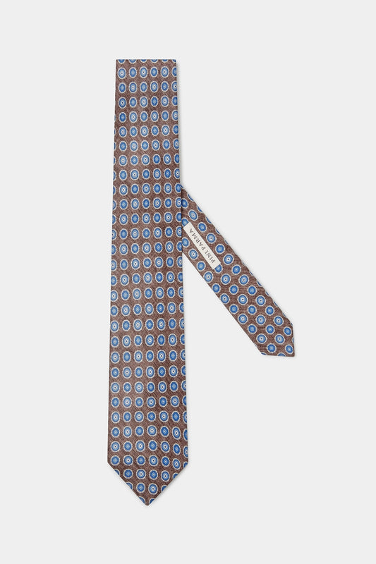 Tobacco fancy silk tie - Made in Italy